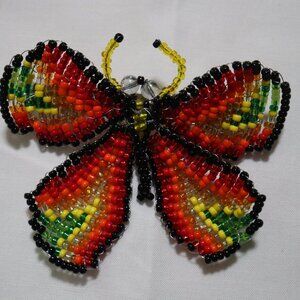 Butterfly Hair clip Barrette Handmade beaded Red, Orange, Yellow, Green 4"